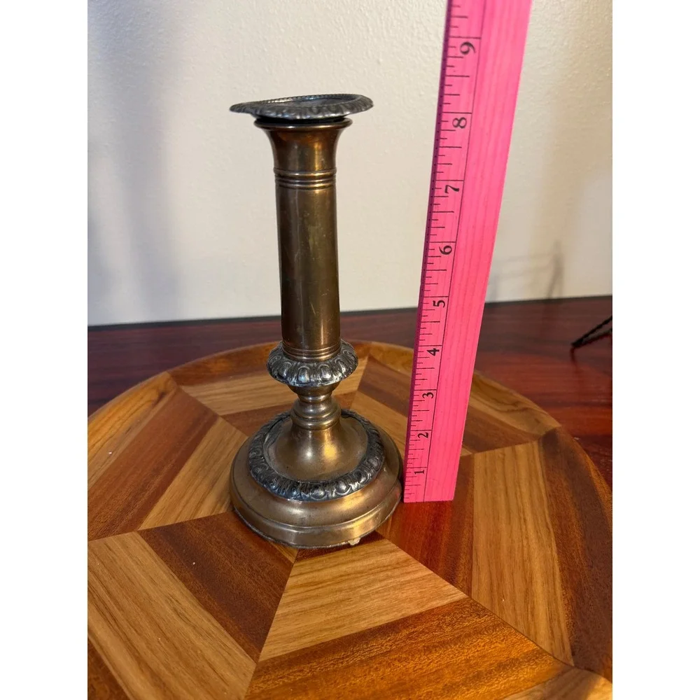 Vintage Brass Candlestick Holder Ornate Decorative Banding Antique Gold Fini8.5